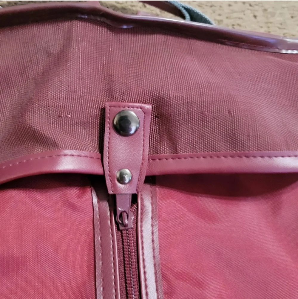 VTG Oscar De La Renta Travel Garment Bag Canvas Burgundy Carry On Luggage